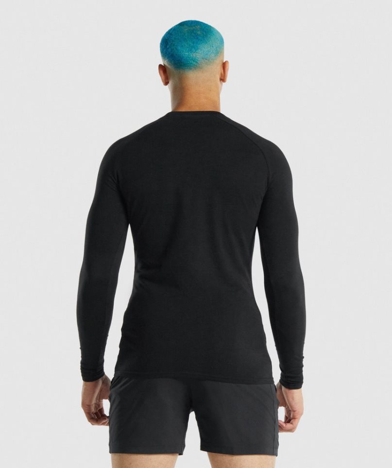 Men's Gymshark Apollo Long Sleeve T-Shirts Black | NZ 0NXFOZ